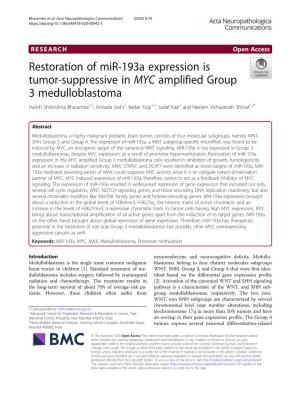 Restoration of Mir-193A Expression Is Tumor-Suppressive in MYC