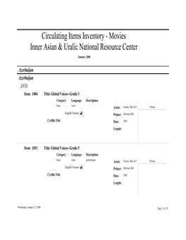 Circulating Items Inventory - Movies Inner Asian & Uralic National Resource Center January 2008