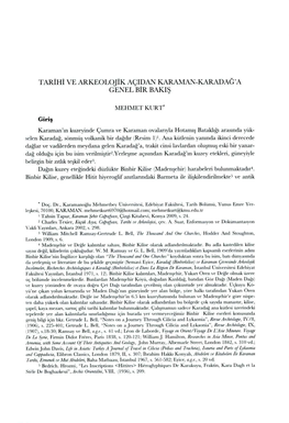 Tarihi Ve Arkeolojik Açidan Karaman-Karada~'A Genel B~R Baki~~