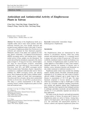 Antioxidant and Antimicrobial Activity of Zingiberaceae Plants in Taiwan