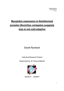 Myoglobin Expression in Notothenioid Ancestor Bovichtus Variegatus