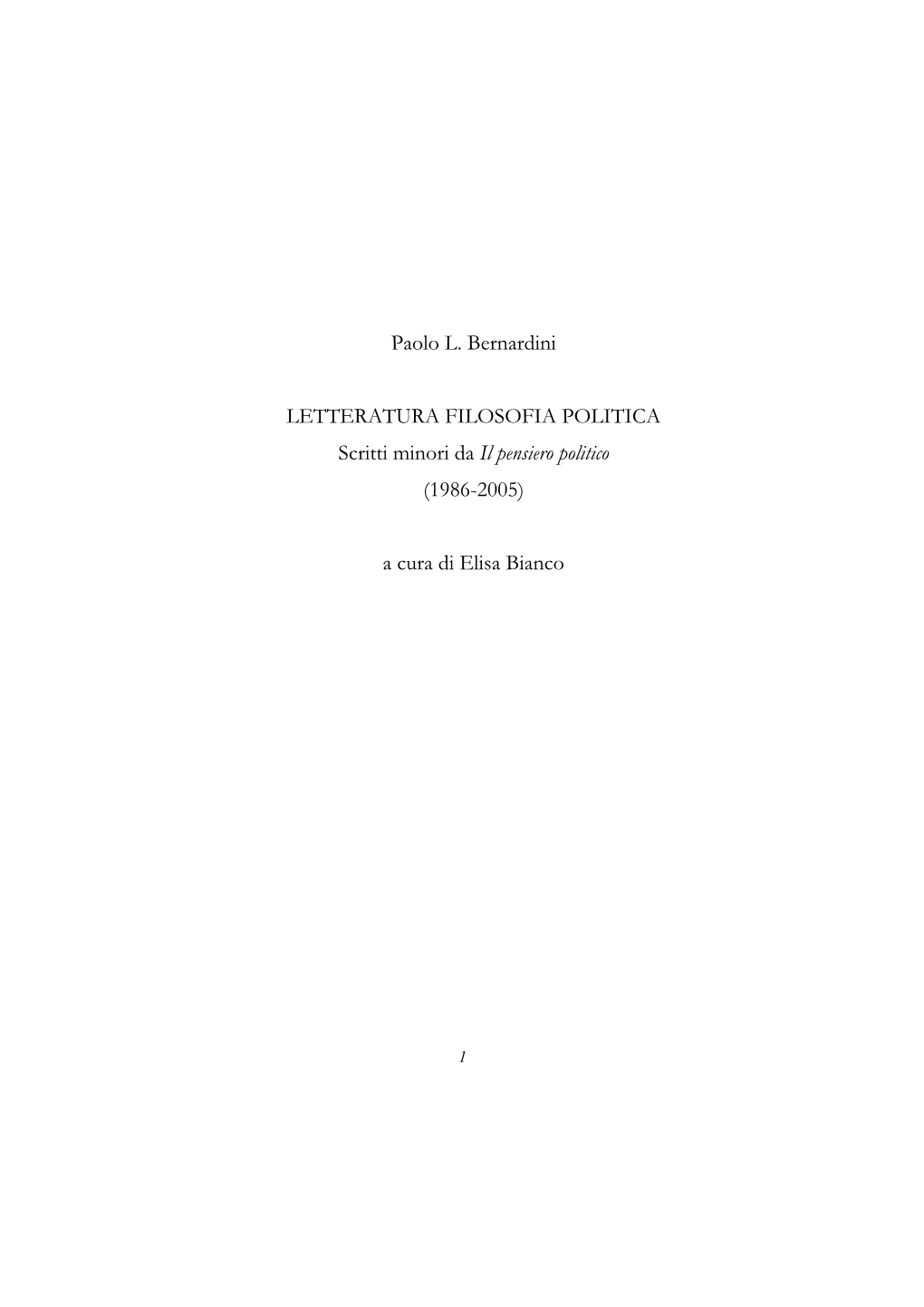 Paolo L. Bernardini LETTERATURA FILOSOFIA