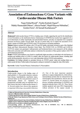 Association of Endonuclease G Gene Variants with Cardiovascular Disease Risk Factors