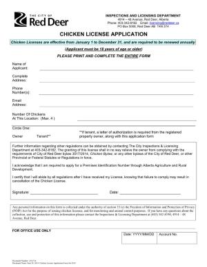 Chicken License Application Form for 2014