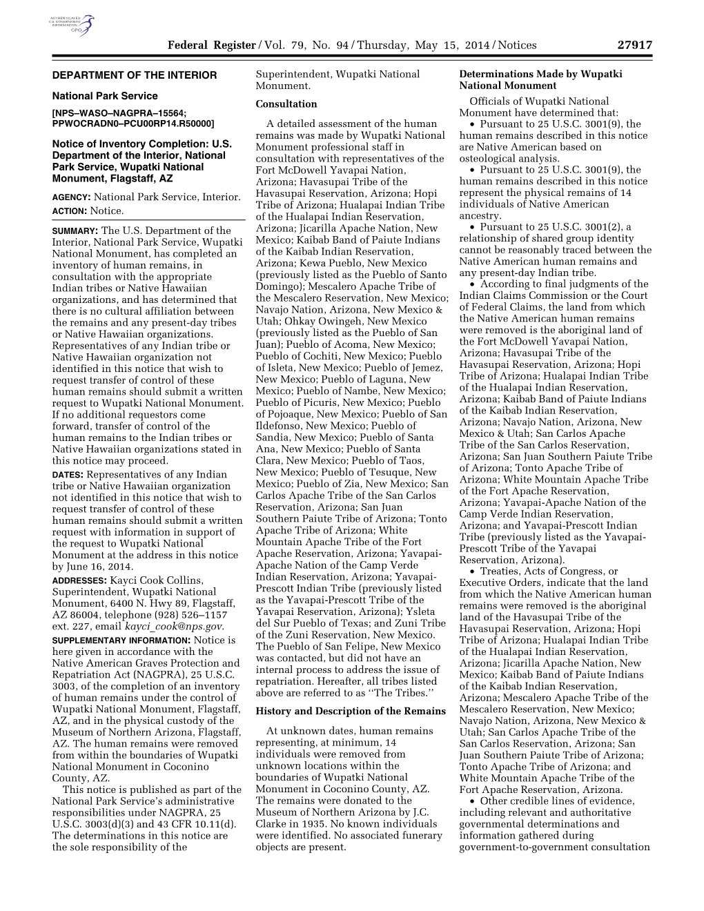 Federal Register/Vol. 79, No. 94/Thursday, May 15, 2014/Notices