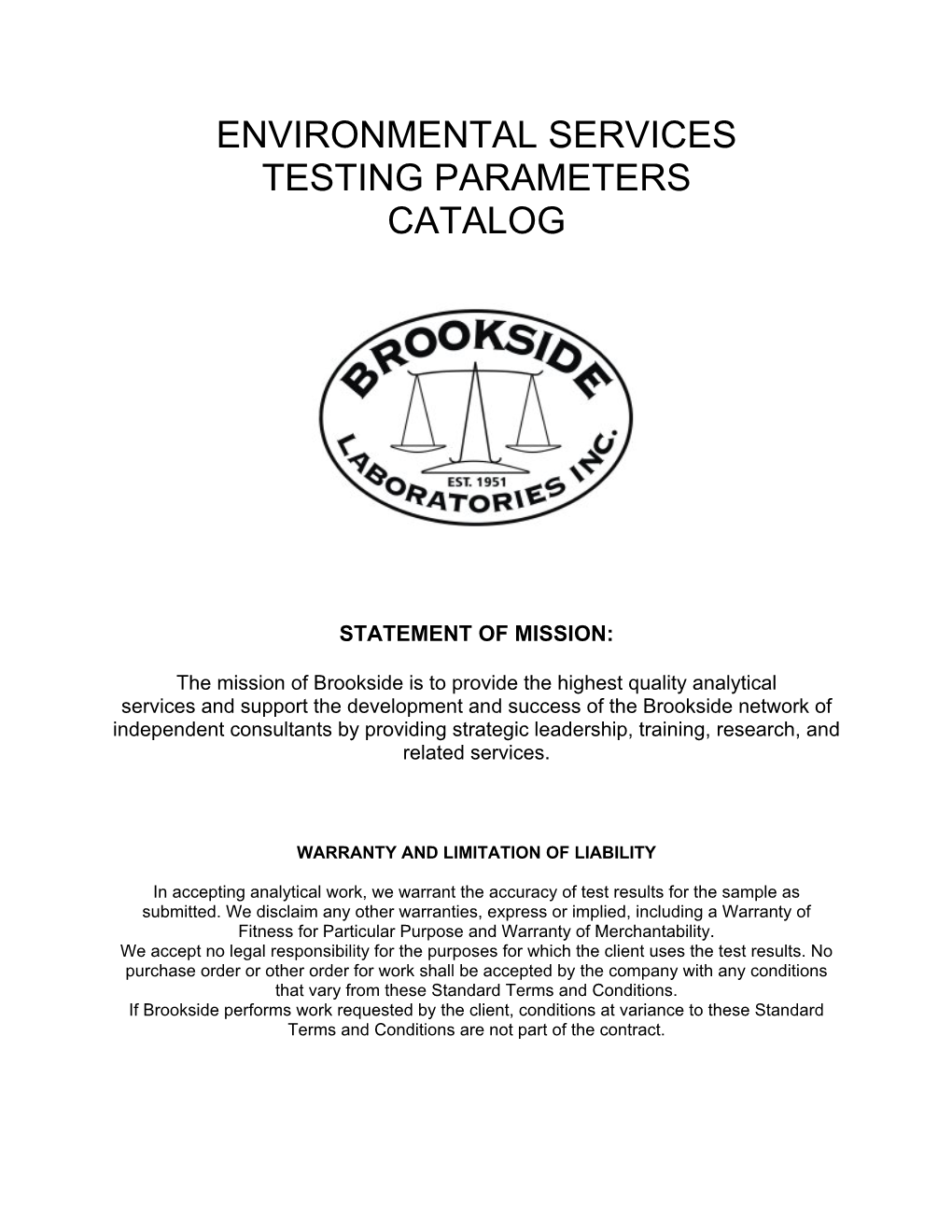 Environmental Services Testing Parameters Catalog