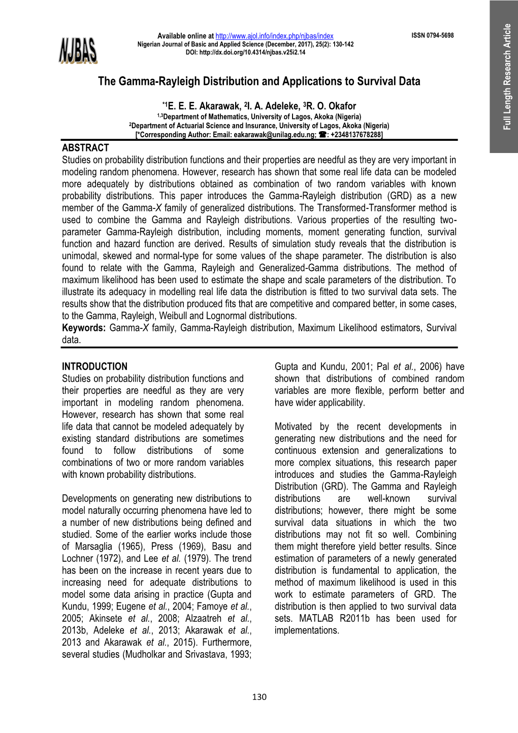 The Gamma-Rayleigh Distribution and Applications to Survival Data - DocsLib