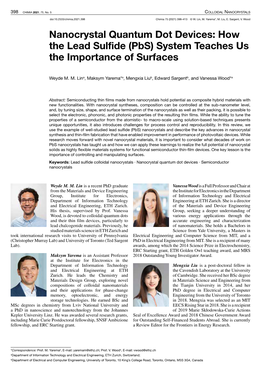 Nanocrystal Quantum Dot Devices: How the Lead Sulfide (Pbs) System Teaches Us the Importance of Surfaces