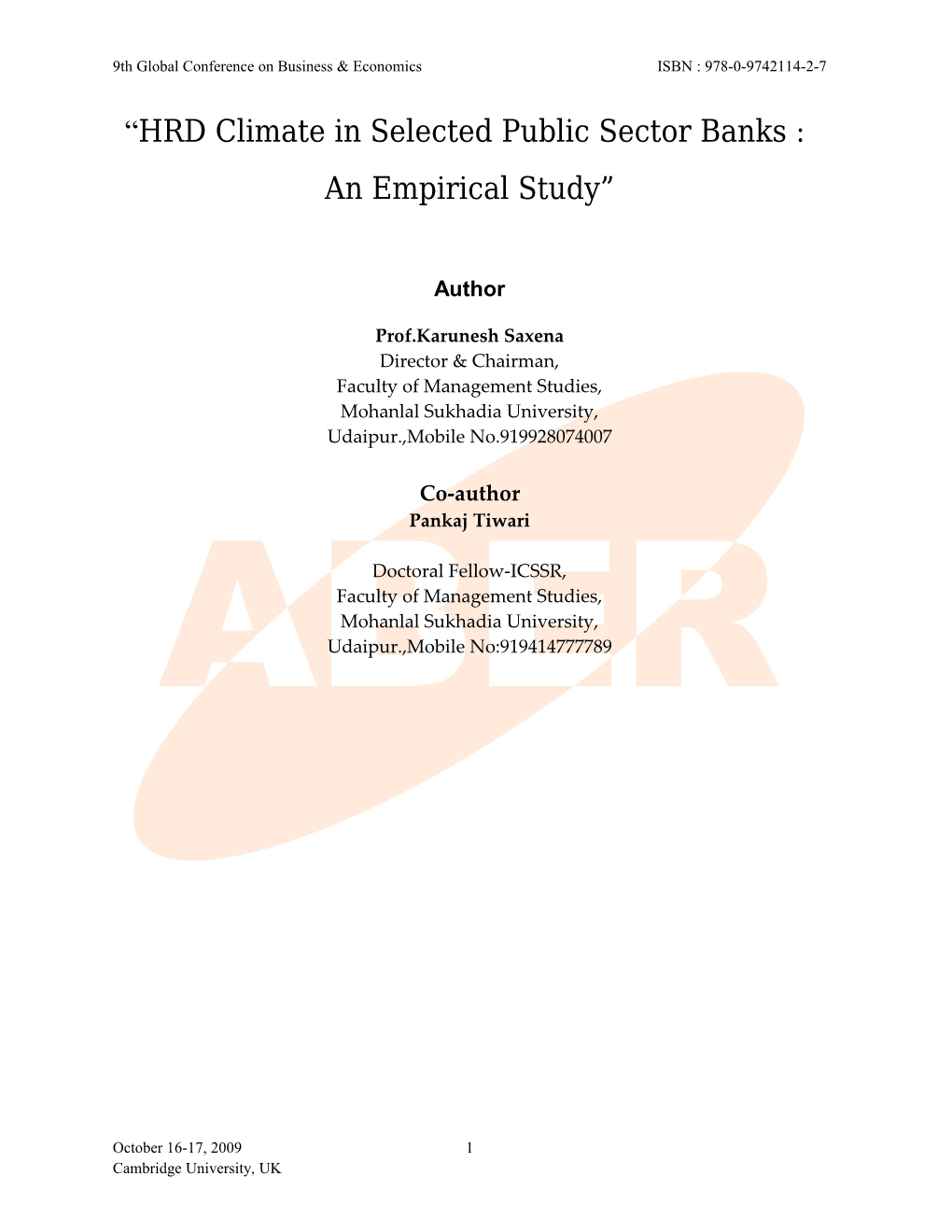 HRD Climate in Selected Public Sector Banks : an Empirical Study