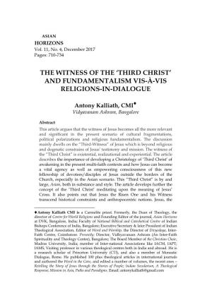 The Witness of the 'Third Christ' and Fundamentalism Vis-À-Vis Religions-In-Dialogue