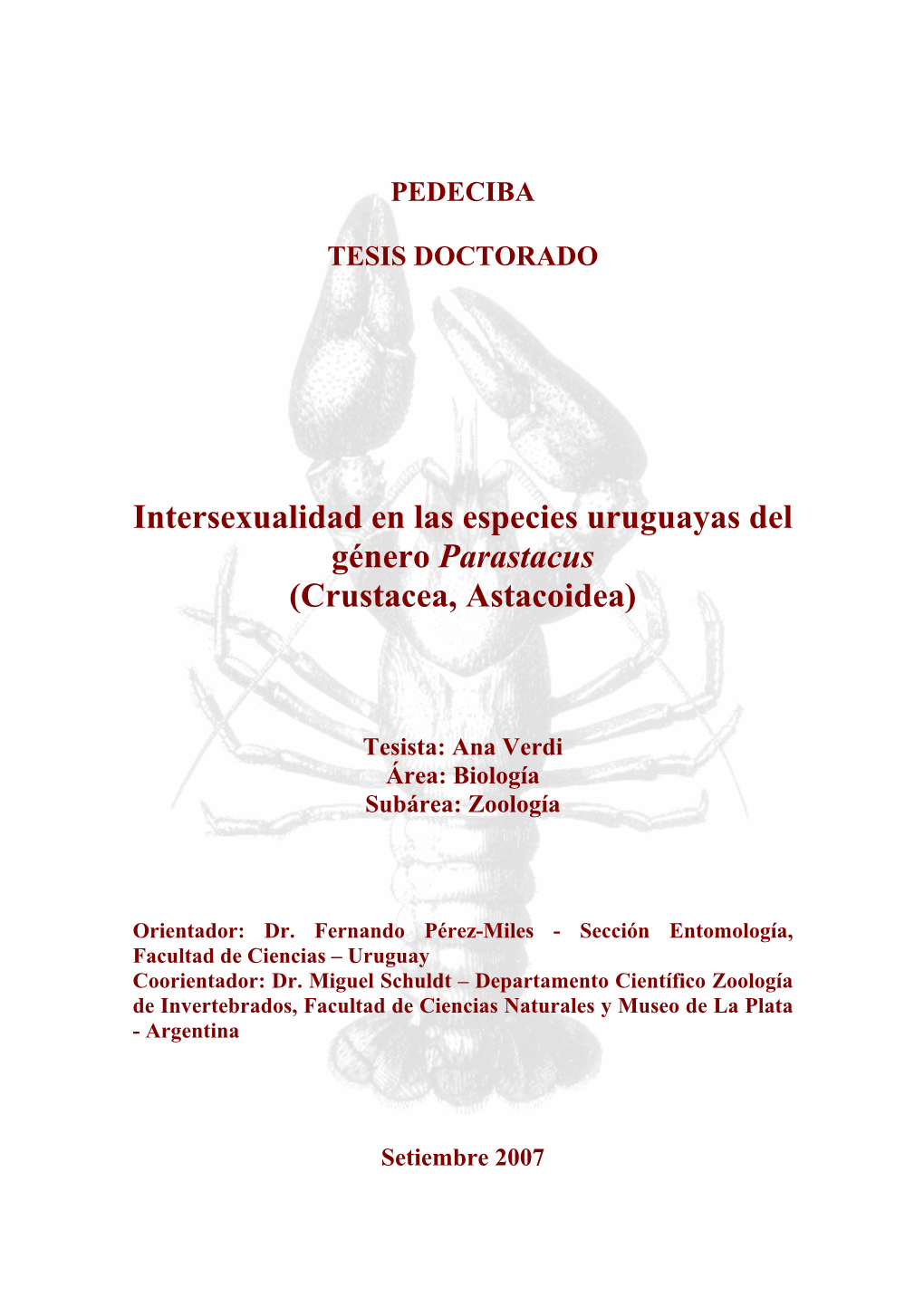 Intersexualidad En Las Especies Uruguayas Del Género Parastacus (Crustacea, Astacoidea)