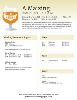 A Maizing Cream AMERICAN CREAM ALE 4.7%