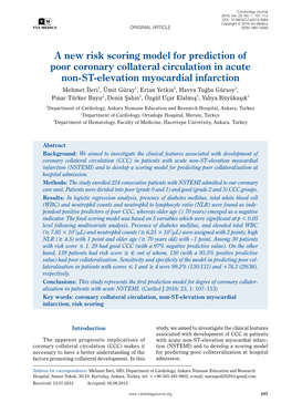 A New Risk Scoring Model for Prediction of Poor Coronary