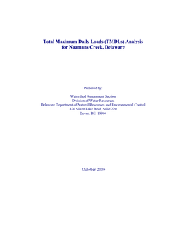 Total Maximum Daily Loads (Tmdls) Analysis for Naamans Creek, Delaware