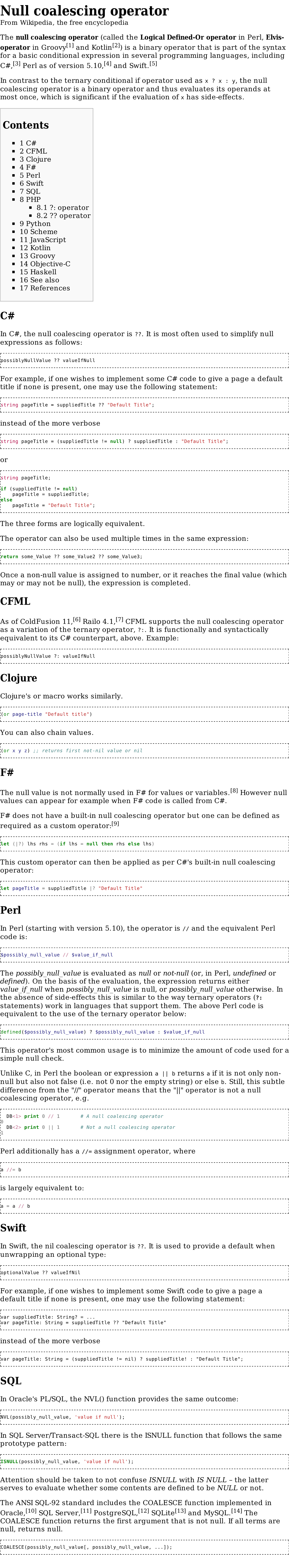 Null Coalescing Operator from Wikipedia, the Free Encyclopedia