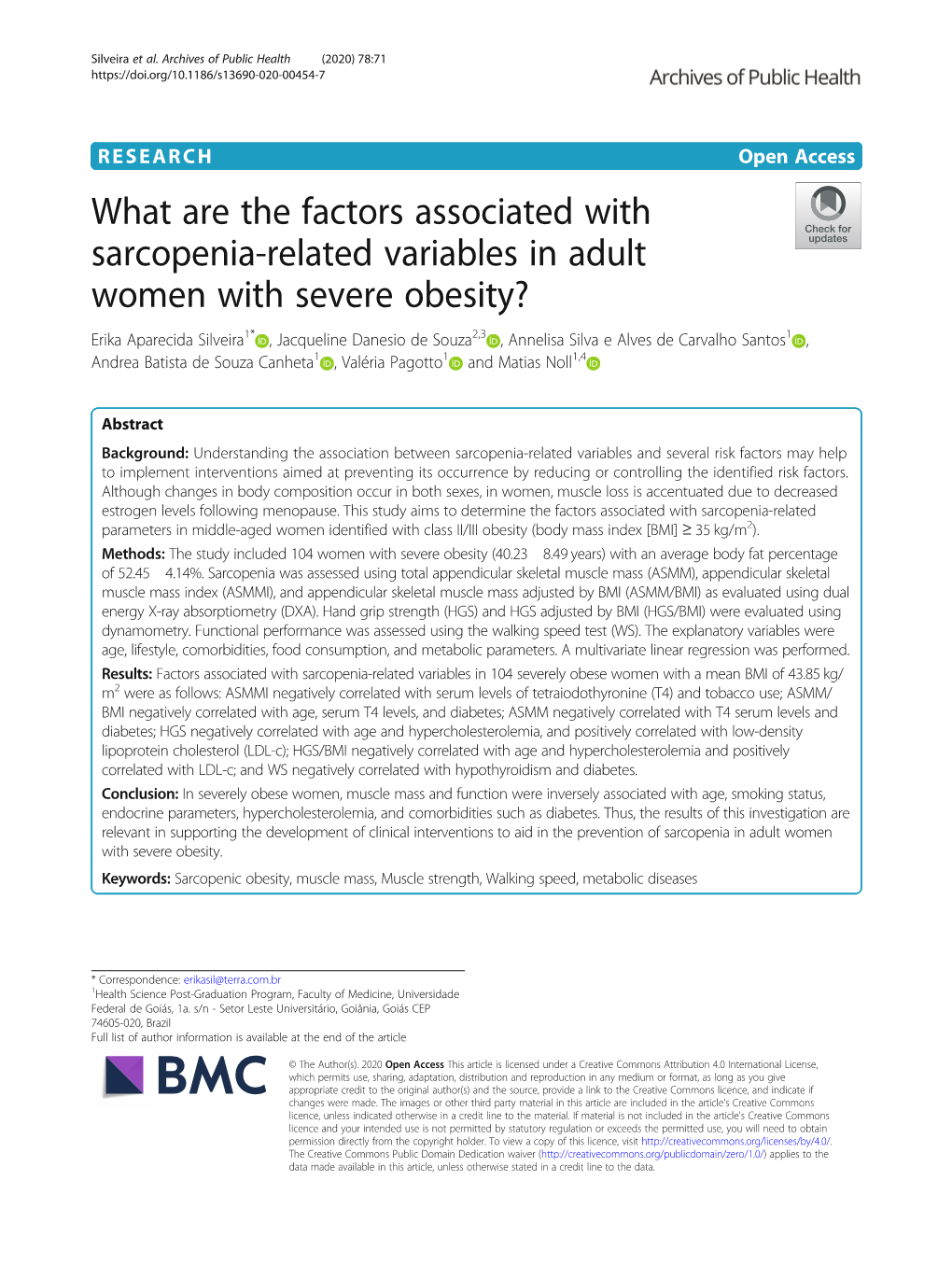 What Are the Factors Associated with Sarcopenia-Related Variables In