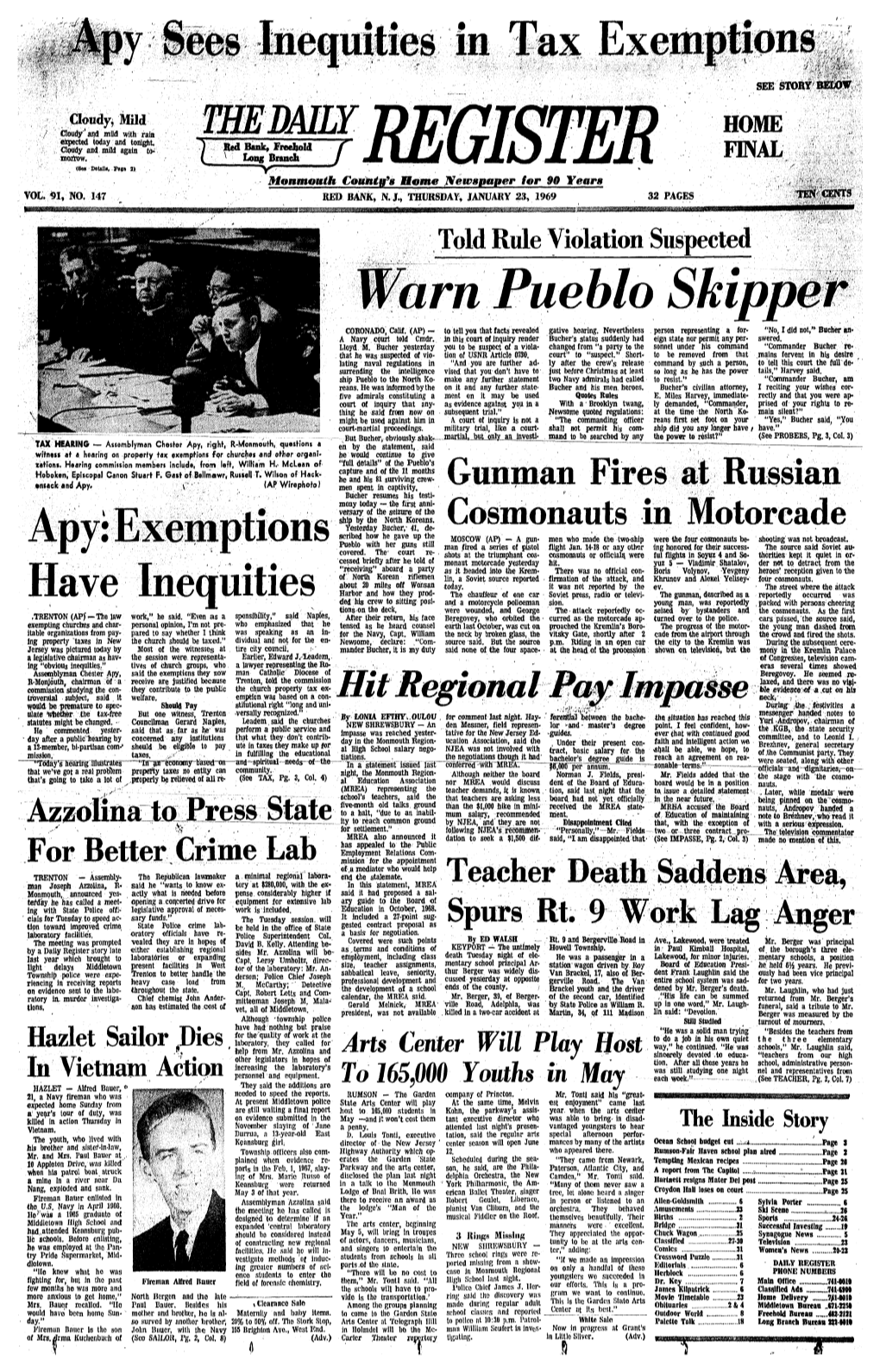 23, 1969 32 PAGES Tifij; Told Rule Violation Suspected Worn Pueblo Skipped COBONADO, Calif