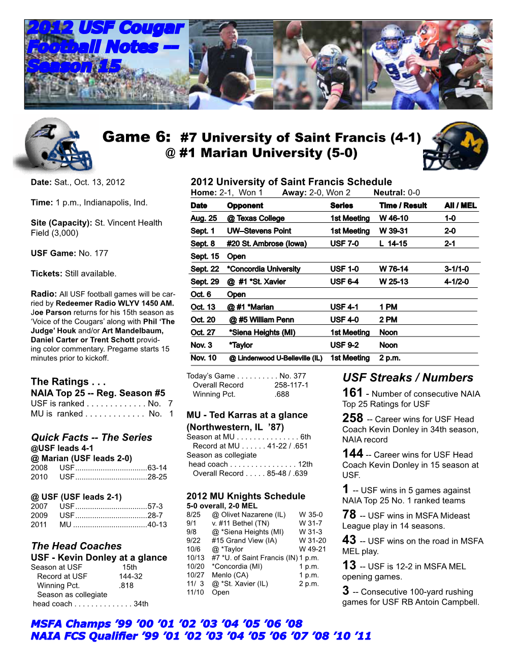 2012 USF Cougar Football Notes -- Season 15