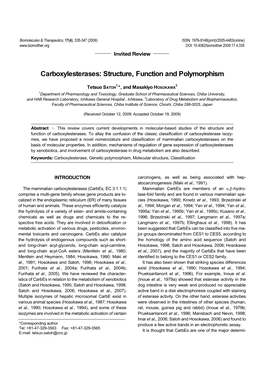 Carboxylesterases: Structure, Function and Polymorphism