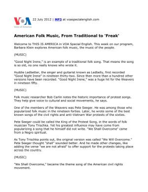 American Folk Music, from Traditional to 'Freak'