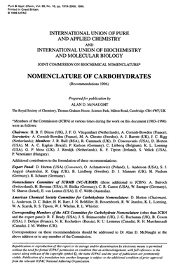 NOMENCLATURE of CARBOHYDRATES (Recommendations 1996)
