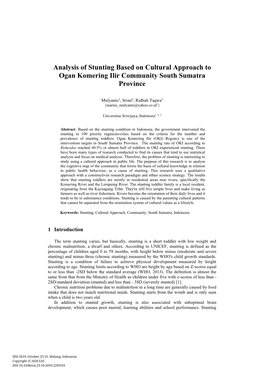 Analysis of Stunting Based on Cultural Approach to Ogan Komering Ilir Community South Sumatra Province