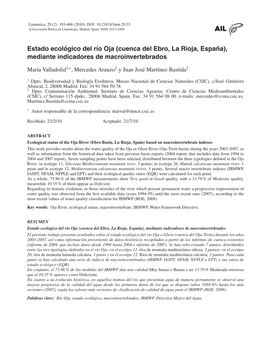 Estado Ecologico Rio Oja Mediante Indicadores Macroinvertebrados