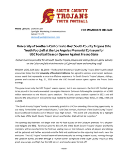 University of Southern California to Host South County Trojans Elite