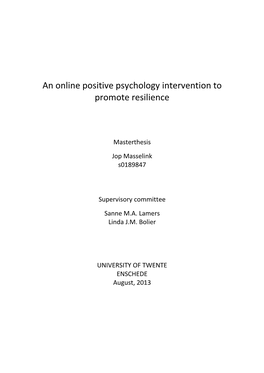 An Online Positive Psychology Intervention to Promote Resilience