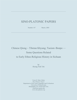 Chinese Qiong ~ Tibetan Khyung; Taoism~Bonpo -- Some Questions Related to Early Ethno-Religious History in Sichuan