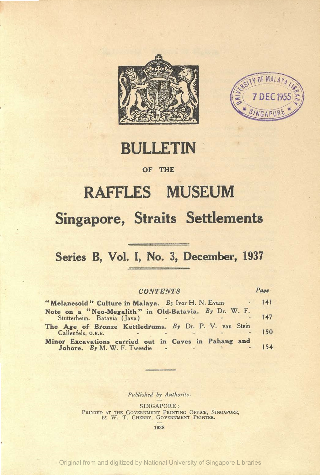 Bulletin of the Raffles Museum Singapore, Straits Settlements