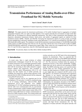 5G Networks, Radio-Over-Fiber (Rof), Mobile Fronthaul (MFH)