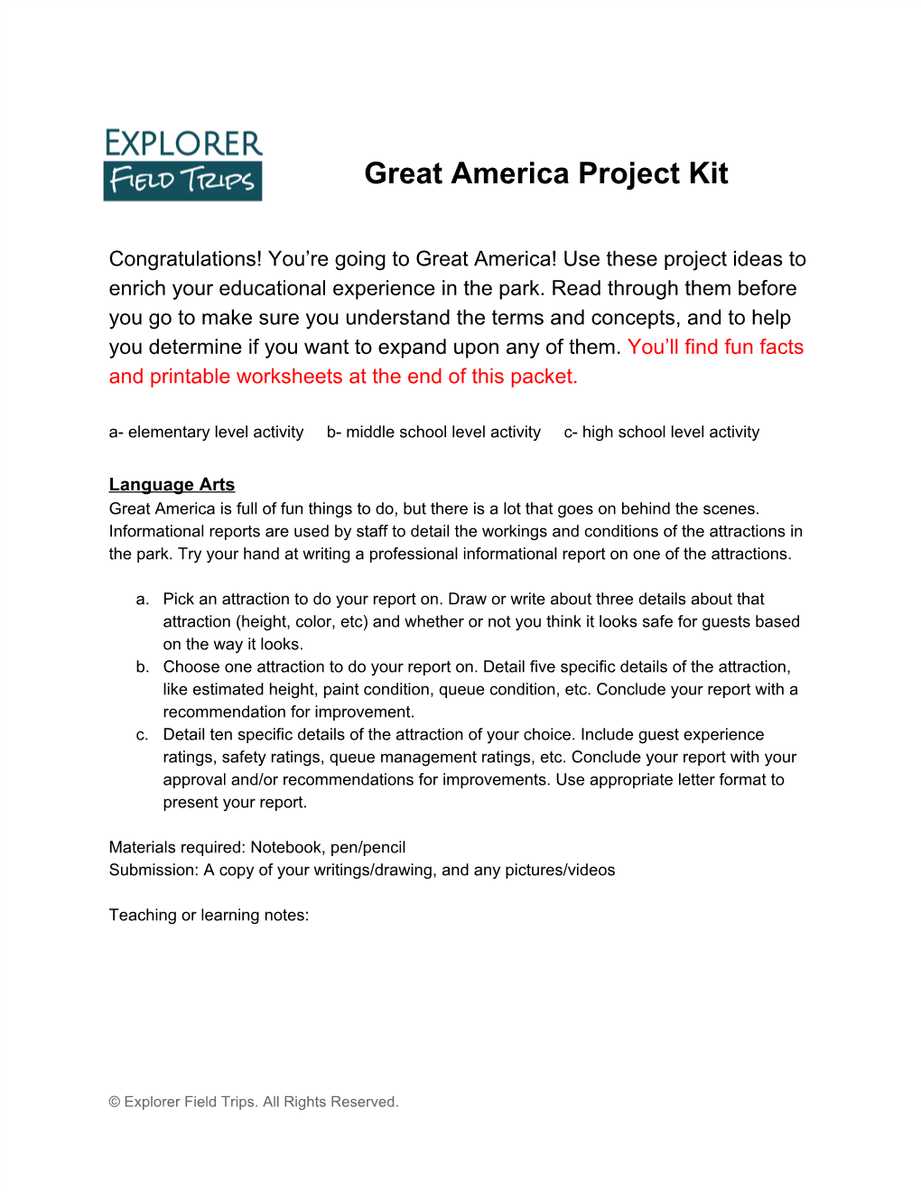 Great America Project Kit