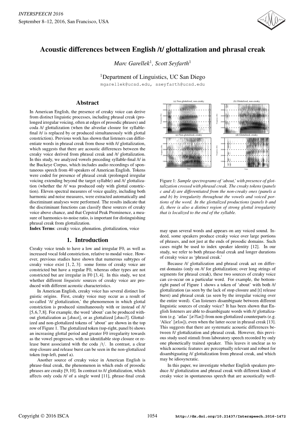 Acoustic Differences Between English /T/ Glottalization and Phrasal Creak