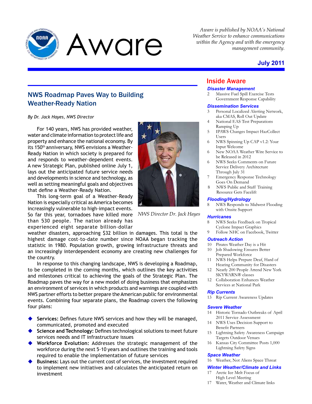 Summer 2010 NWS Aware Report, Cover Article by Wade Witmer, Deputy Director, FEMA IPAWS