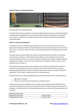 Nichrome Alloys for Heating Applications