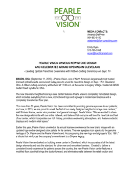 PEARLE VISION UNVEILS NEW STORE DESIGN and CELEBRATES GRAND OPENING in CLEVELAND - Leading Optical Franchise Celebrates with Ribbon-Cutting Ceremony on Sept