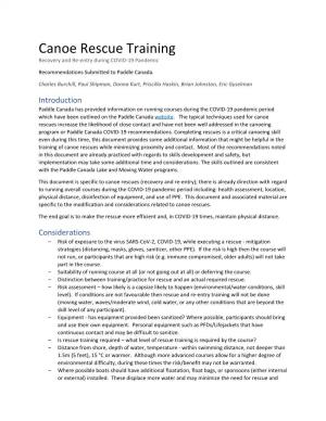Canoe Rescue Training Recovery and Re-Entry During COVID-19 Pandemic