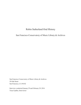 Robin Sutherland Oral History