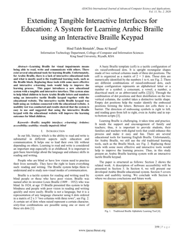 Extending Tangible Interactive Interfaces for Education: a System for Learning Arabic Braille Using an Interactive Braille Keypad