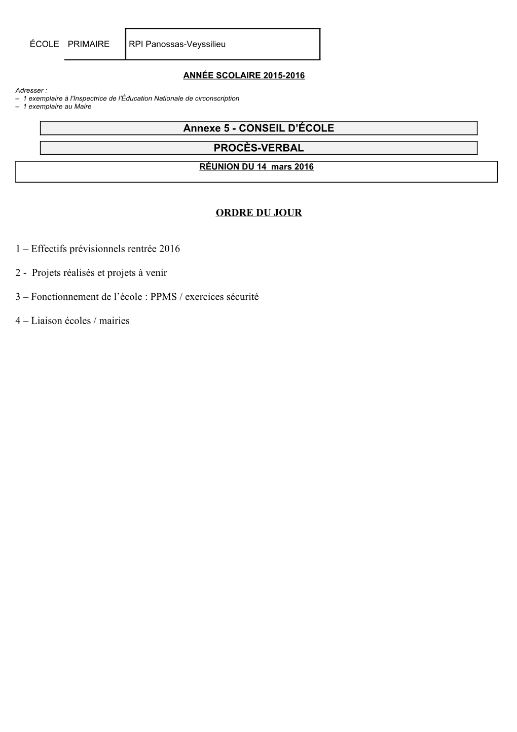 Procès-Verbal De Conseil D'école