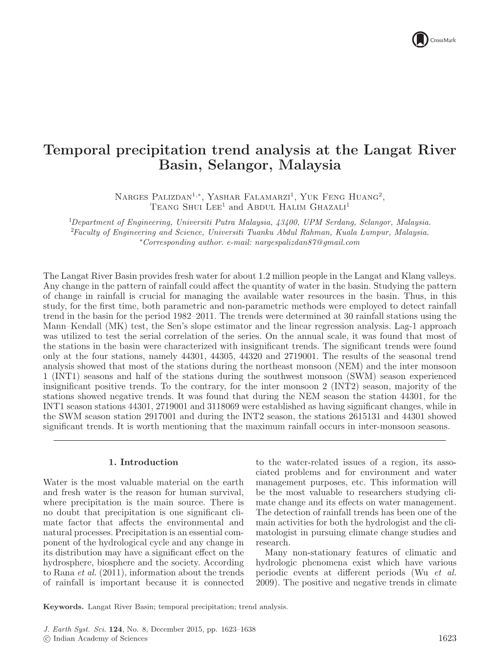 Temporal Precipitation Trend Analysis at the Langat River Basin, Selangor, Malaysia