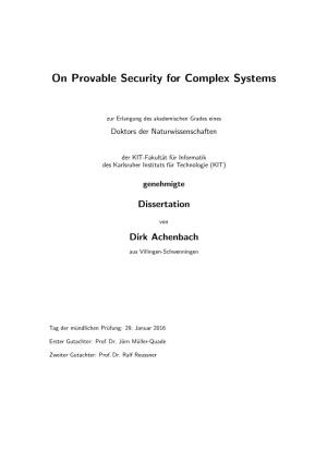 On Provable Security for Complex Systems