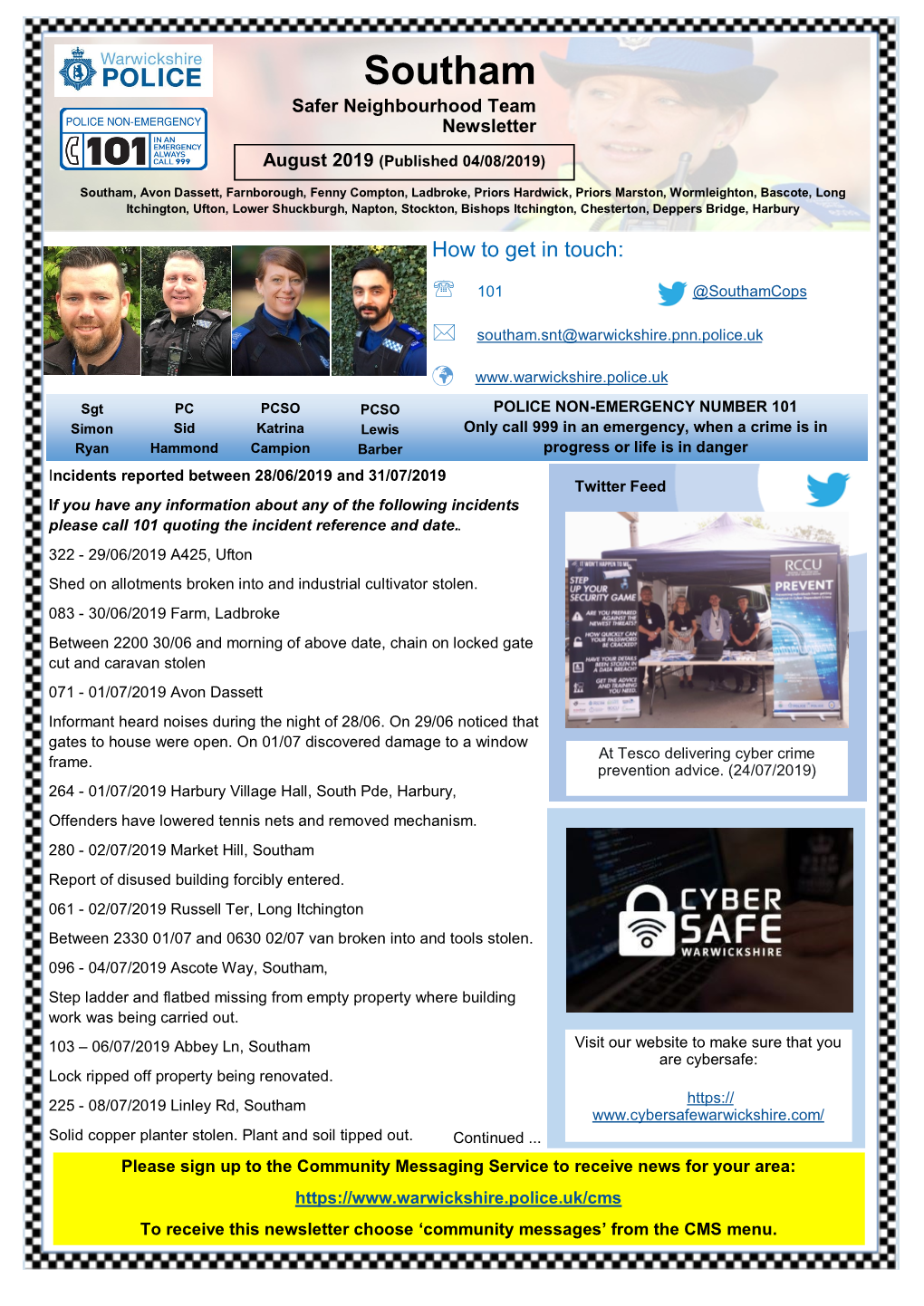 Southam Safer Neighbourhood Team Newsletter