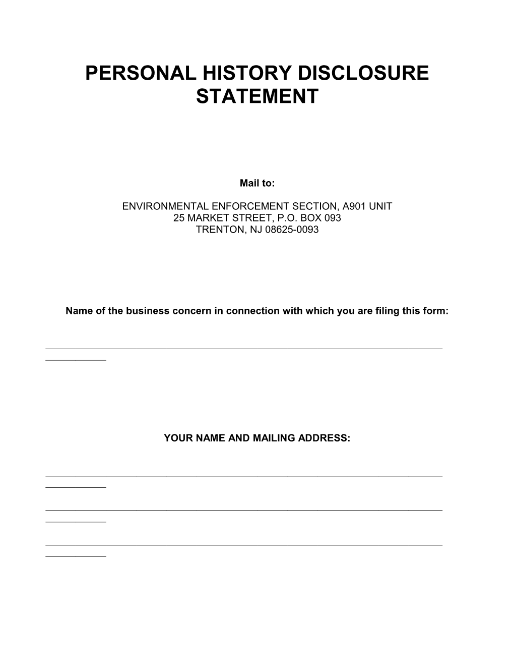 Personal History Disclosure Statement