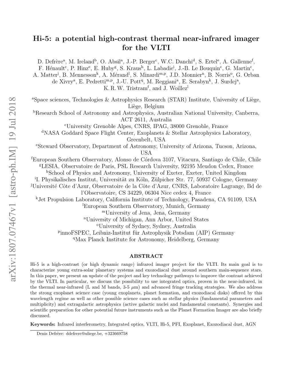 Hi-5: a Potential High-Contrast Thermal Near-Infrared Imager for the VLTI