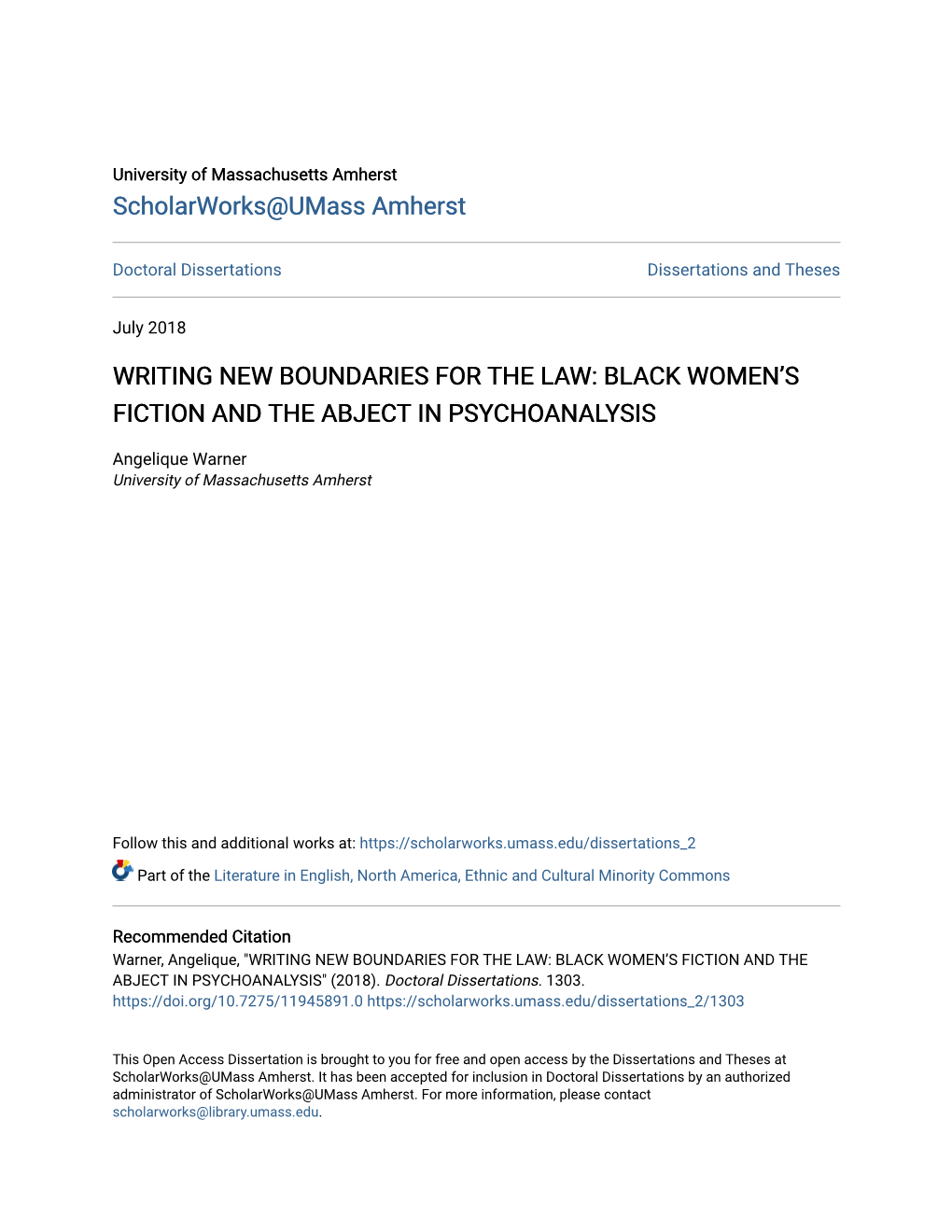 Writing New Boundaries for the Law: Black Women's Fiction and the Abject
