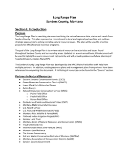 Long Range Plan Sanders County, Montana