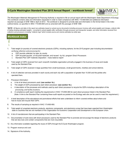 E-Cycle Washington Standard Plan 2015 Annual Report - Workbook Format*
