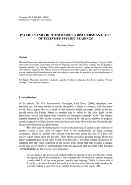 A Topic-Response Analysis of Televised Psychic Readings